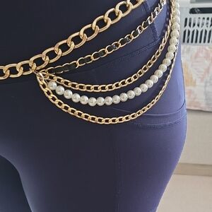 Eloquii Gold and Pearl Layered Chain Belt